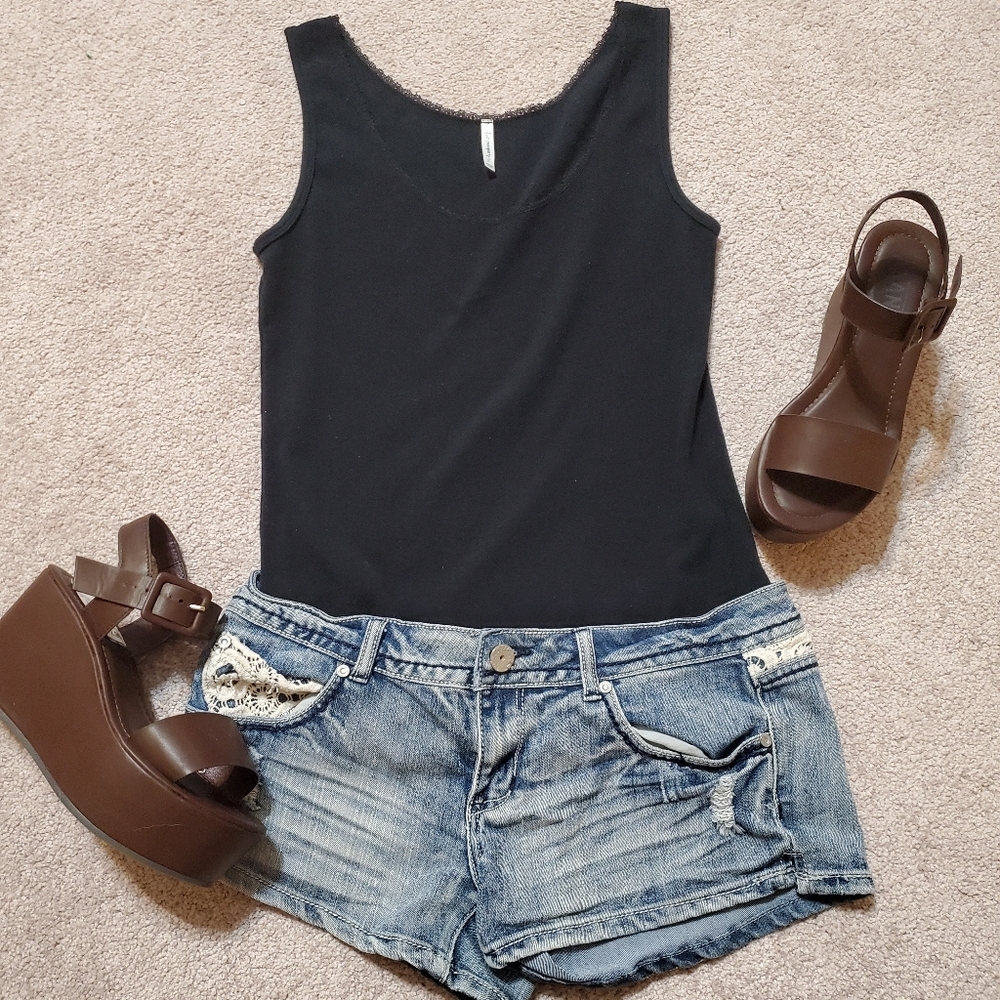 Passport Black Lace Trim Tank Top